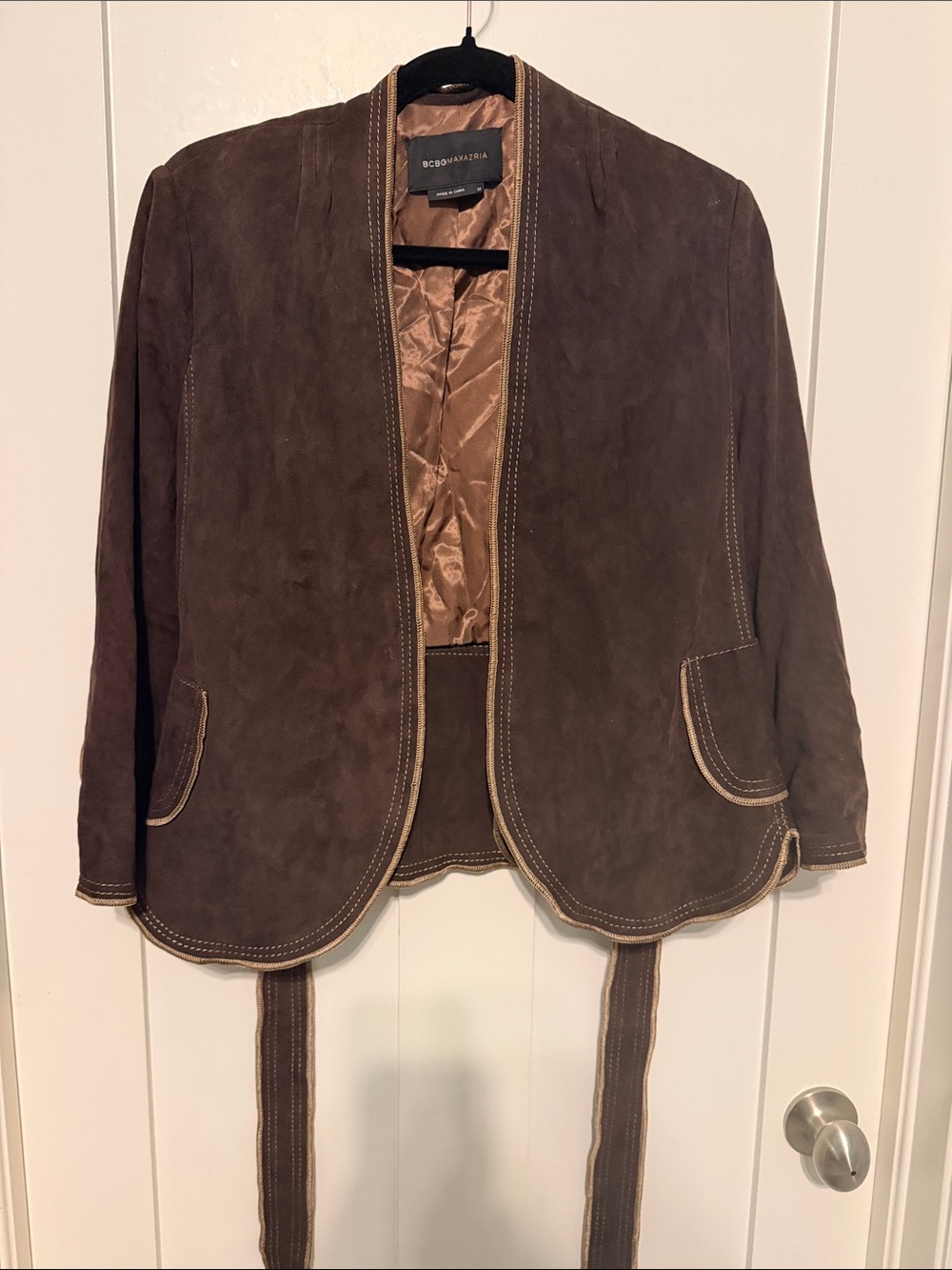 BCBGMaxAzria Dark Brown Suede Open-Front Blazer